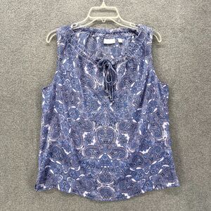 New York & Company Top Womens Large Blue Paisley Chiffon round‎ neck sheer